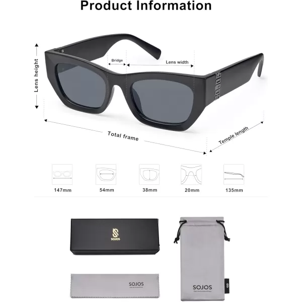 imageSOJOS Trendy Rectangle Cateye Sunglasses Womens Mens UV400 Fashion Chic Chunky Shades SJ2296Matte BlackGrey