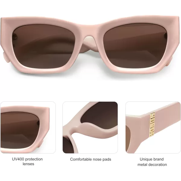 imageSOJOS Trendy Rectangle Cateye Sunglasses Womens Mens UV400 Fashion Chic Chunky Shades SJ2296PinkBrown