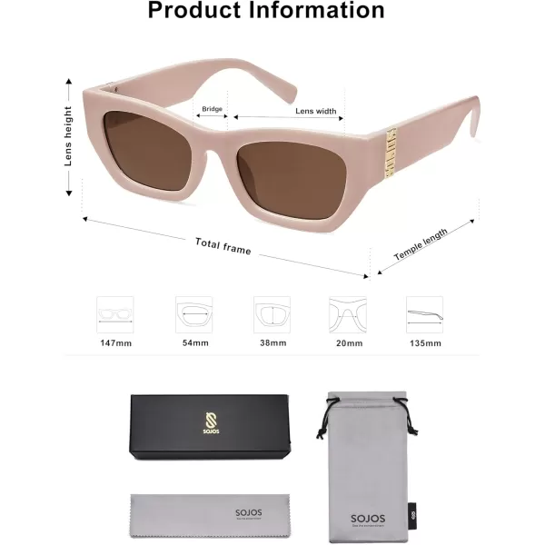 imageSOJOS Trendy Rectangle Cateye Sunglasses Womens Mens UV400 Fashion Chic Chunky Shades SJ2296PinkBrown