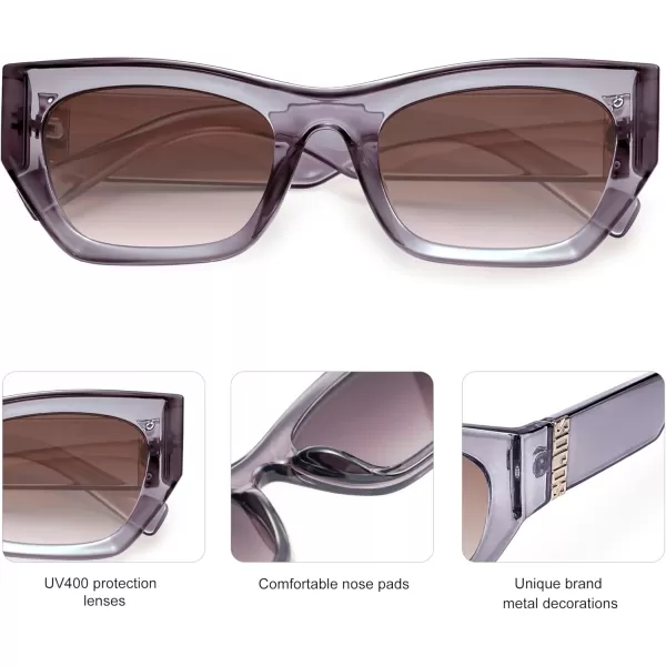 imageSOJOS Trendy Rectangle Cateye Sunglasses Womens Mens UV400 Fashion Chic Chunky Shades SJ2296Purplish GreyGradient Brown