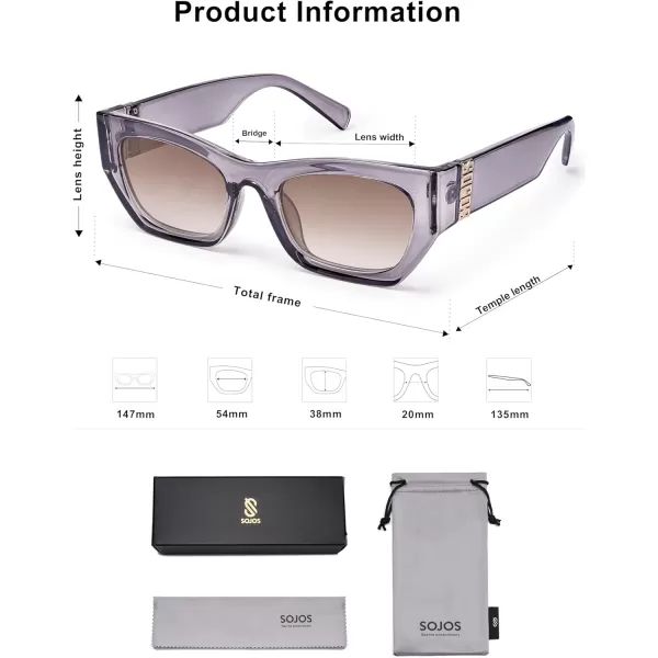 imageSOJOS Trendy Rectangle Cateye Sunglasses Womens Mens UV400 Fashion Chic Chunky Shades SJ2296Purplish GreyGradient Brown