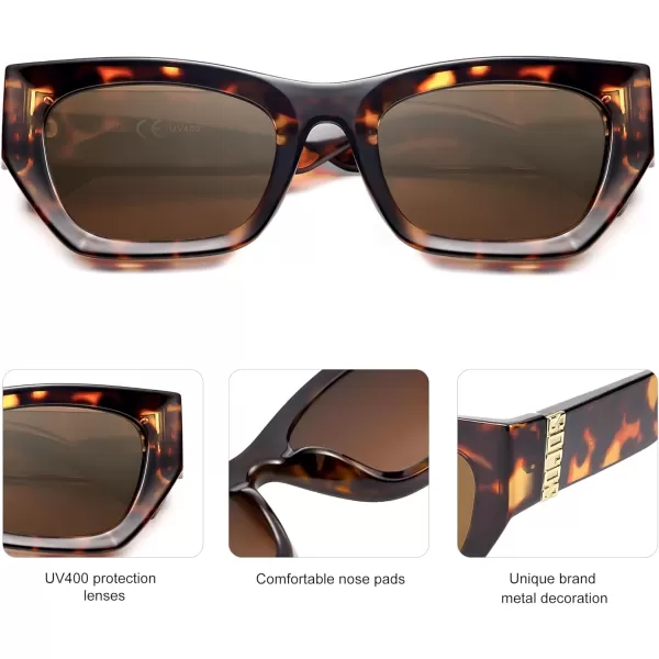 imageSOJOS Trendy Rectangle Cateye Sunglasses Womens Mens UV400 Fashion Chic Chunky Shades SJ2296TortoiseBrown