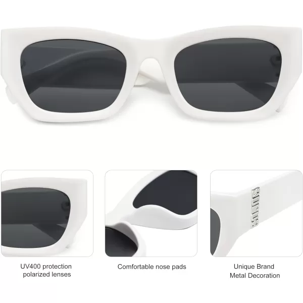 imageSOJOS Trendy Rectangle Cateye Sunglasses Womens Mens UV400 Fashion Chic Chunky Shades SJ2296WhiteGrey