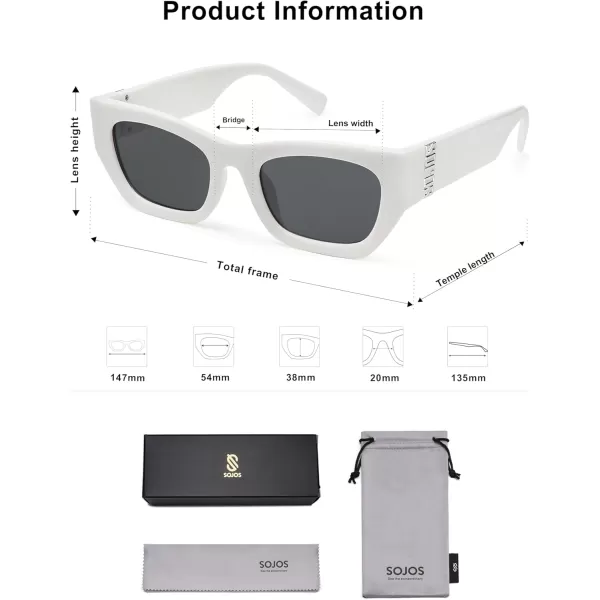 imageSOJOS Trendy Rectangle Cateye Sunglasses Womens Mens UV400 Fashion Chic Chunky Shades SJ2296WhiteGrey