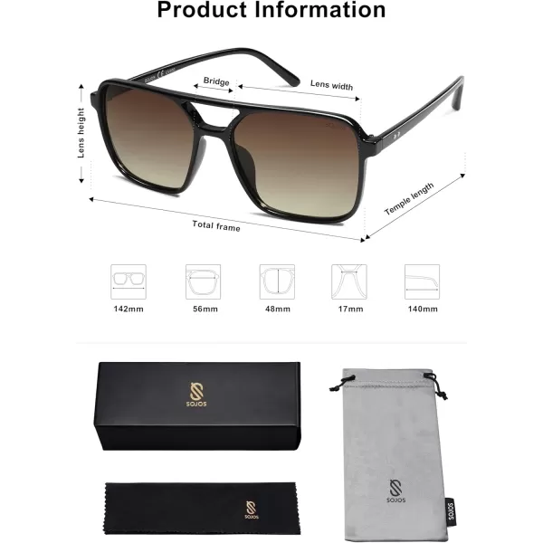 imageSOJOS Trendy Vintage Aviator Square Sunglasses For Womens Mens Retro 70s UV400 Women Sun Glasses SJ2327BlackBrown Grading