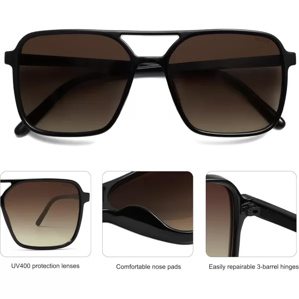 imageSOJOS Trendy Vintage Aviator Square Sunglasses For Womens Mens Retro 70s UV400 Women Sun Glasses SJ2327BlackBrown Grading
