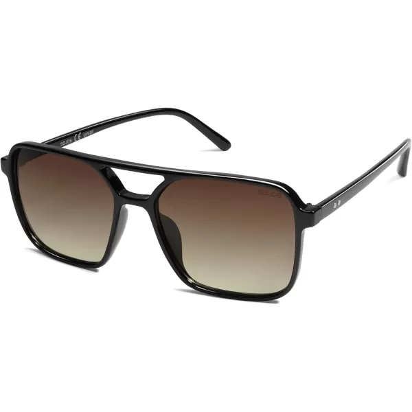 imageSOJOS Trendy Vintage Aviator Square Sunglasses For Womens Mens Retro 70s UV400 Women Sun Glasses SJ2327BlackBrown Grading