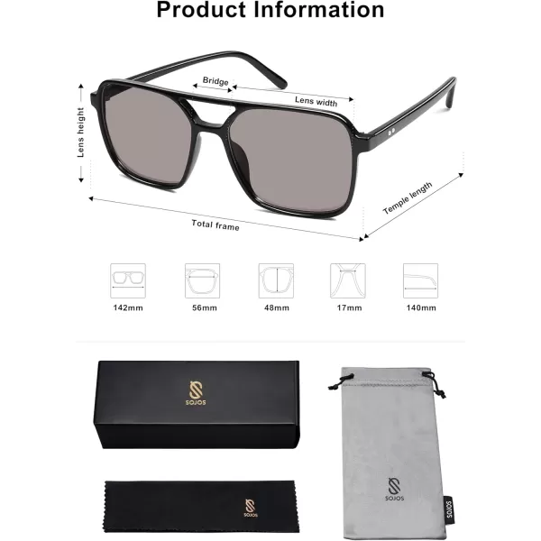 imageSOJOS Trendy Vintage Aviator Square Sunglasses For Womens Mens Retro 70s UV400 Women Sun Glasses SJ2327BlackGrey