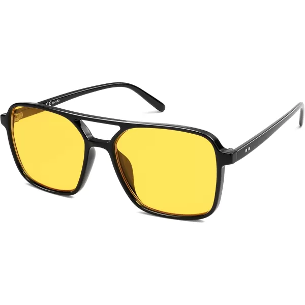 imageSOJOS Trendy Vintage Aviator Square Sunglasses For Womens Mens Retro 70s UV400 Women Sun Glasses SJ2327BlackYellow