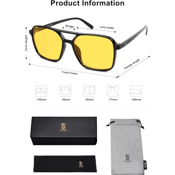 imageSOJOS Trendy Vintage Aviator Square Sunglasses For Womens Mens Retro 70s UV400 Women Sun Glasses SJ2327BlackYellow