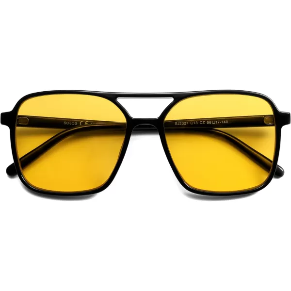 imageSOJOS Trendy Vintage Aviator Square Sunglasses For Womens Mens Retro 70s UV400 Women Sun Glasses SJ2327BlackYellow