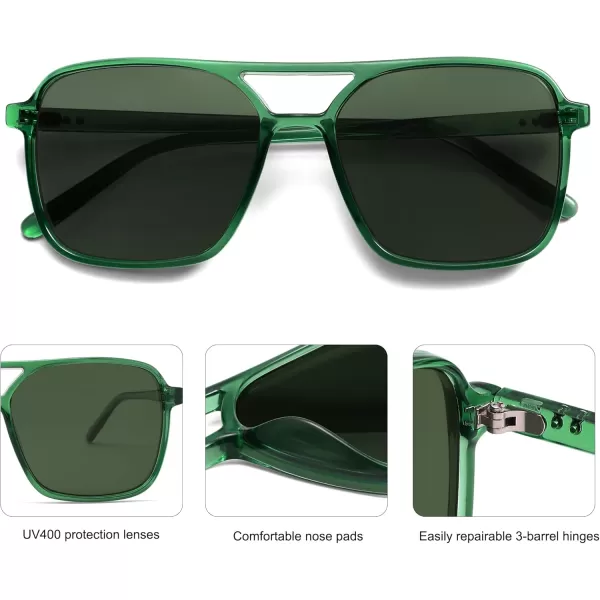 imageSOJOS Trendy Vintage Aviator Square Sunglasses For Womens Mens Retro 70s UV400 Women Sun Glasses SJ2327GreenGreen