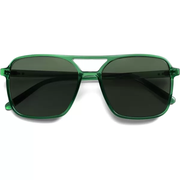 imageSOJOS Trendy Vintage Aviator Square Sunglasses For Womens Mens Retro 70s UV400 Women Sun Glasses SJ2327GreenGreen