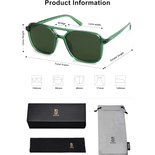 imageSOJOS Trendy Vintage Aviator Square Sunglasses For Womens Mens Retro 70s UV400 Women Sun Glasses SJ2327GreenGreen