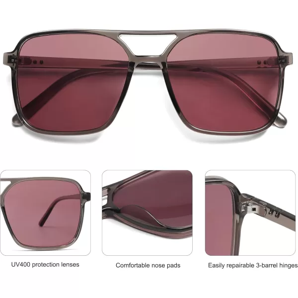 imageSOJOS Trendy Vintage Aviator Square Sunglasses For Womens Mens Retro 70s UV400 Women Sun Glasses SJ2327GreyRed