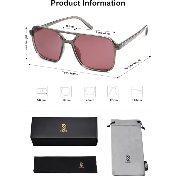 imageSOJOS Trendy Vintage Aviator Square Sunglasses For Womens Mens Retro 70s UV400 Women Sun Glasses SJ2327GreyRed