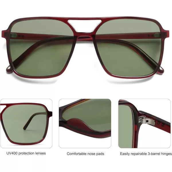 imageSOJOS Trendy Vintage Aviator Square Sunglasses For Womens Mens Retro 70s UV400 Women Sun Glasses SJ2327RedGreen