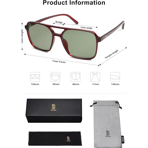 imageSOJOS Trendy Vintage Aviator Square Sunglasses For Womens Mens Retro 70s UV400 Women Sun Glasses SJ2327RedGreen