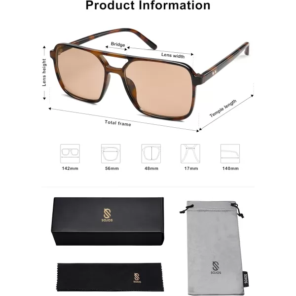 imageSOJOS Trendy Vintage Aviator Square Sunglasses For Womens Mens Retro 70s UV400 Women Sun Glasses SJ2327TortoiseBrown