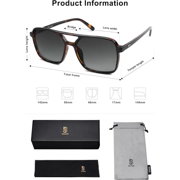 imageSOJOS Trendy Vintage Aviator Square Sunglasses For Womens Mens Retro 70s UV400 Women Sun Glasses SJ2327TortoiseGrey Grading