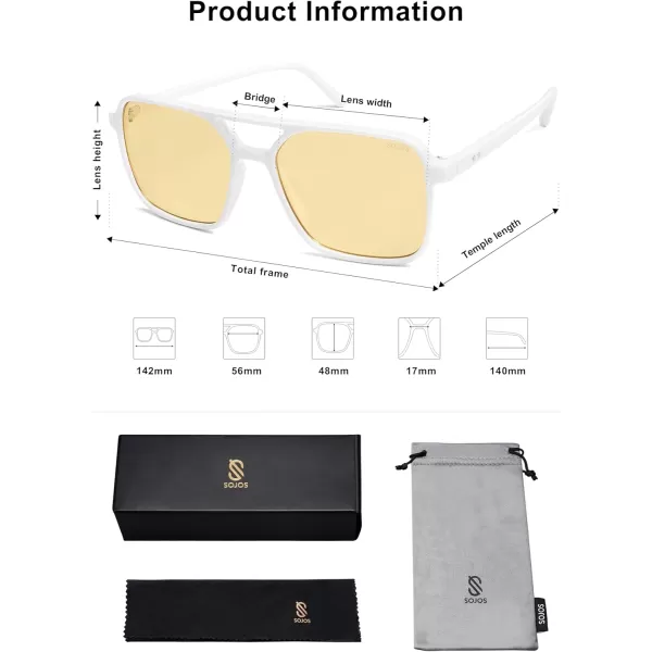 imageSOJOS Trendy Vintage Aviator Square Sunglasses For Womens Mens Retro 70s UV400 Women Sun Glasses SJ2327WhiteYellow