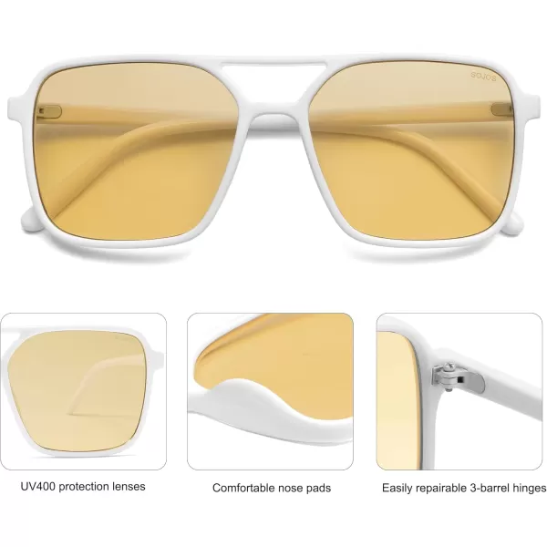 imageSOJOS Trendy Vintage Aviator Square Sunglasses For Womens Mens Retro 70s UV400 Women Sun Glasses SJ2327WhiteYellow