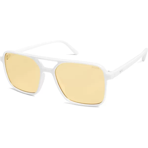 imageSOJOS Trendy Vintage Aviator Square Sunglasses For Womens Mens Retro 70s UV400 Women Sun Glasses SJ2327WhiteYellow