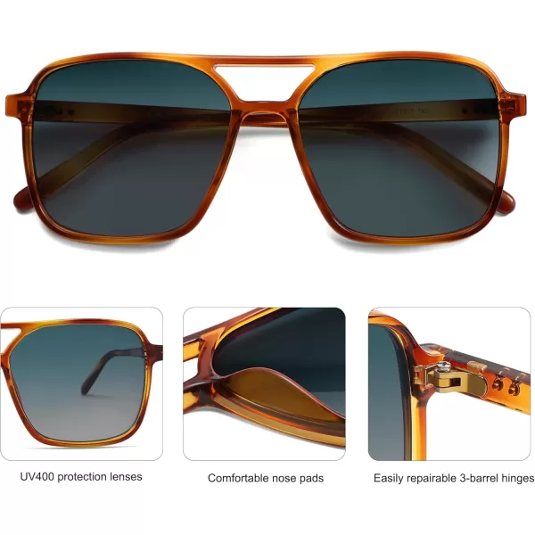 imageSOJOS Trendy Vintage Aviator Square Sunglasses For Womens Mens Retro 70s UV400 Women Sun Glasses SJ2327Yellow TortoiseBlue Grading