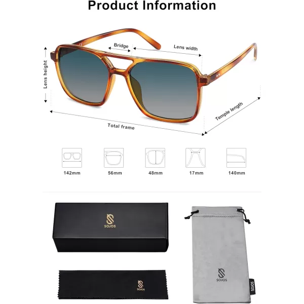 imageSOJOS Trendy Vintage Aviator Square Sunglasses For Womens Mens Retro 70s UV400 Women Sun Glasses SJ2327Yellow TortoiseBlue Grading