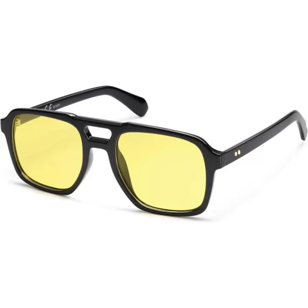 imageSOJOS Retro Aviator Polarized Sunglasses For Women Men Womens Oversized Thick Square Vintage 70s Sun Glasses SJ2330Black Yellow
