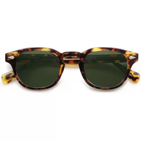 imageSOJOS Retro Small Round Sunglasses for Men Women Trendy Circle Style UV400 Lenses Unisex Sun Glasses SJ2251TortoiseDark Green
