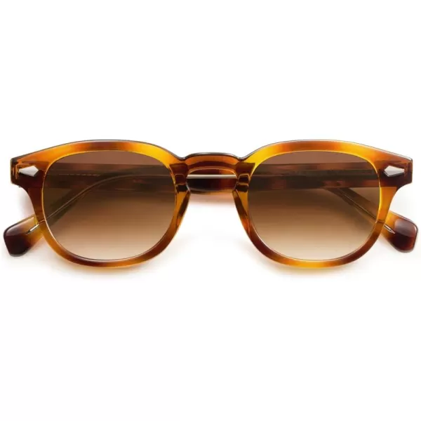 imageSOJOS Retro Small Round Sunglasses for Men Women Trendy Circle Style UV400 Lenses Unisex Sun Glasses SJ2251Yellow TortoiseBrown Grading