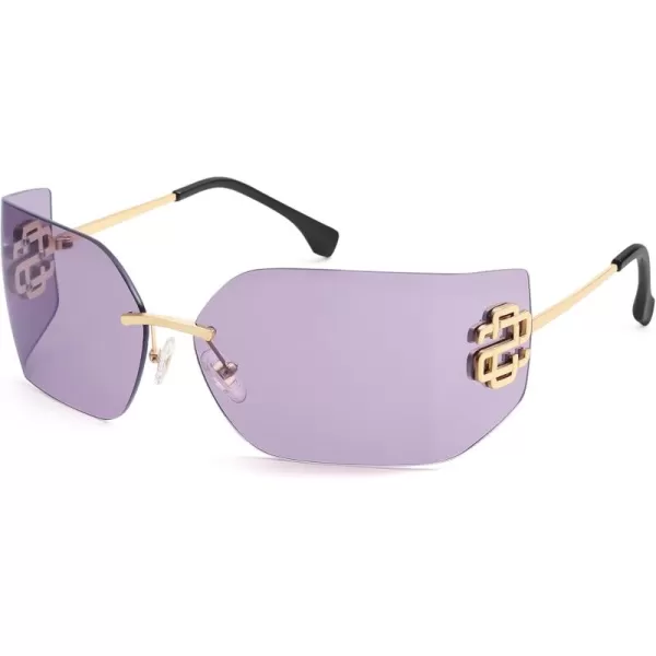 imageSOJOS Rimless Wrap Around Frame Sunglasses Women Men Frameless Design Shield Rectangular Sunnies SJ1219Purple