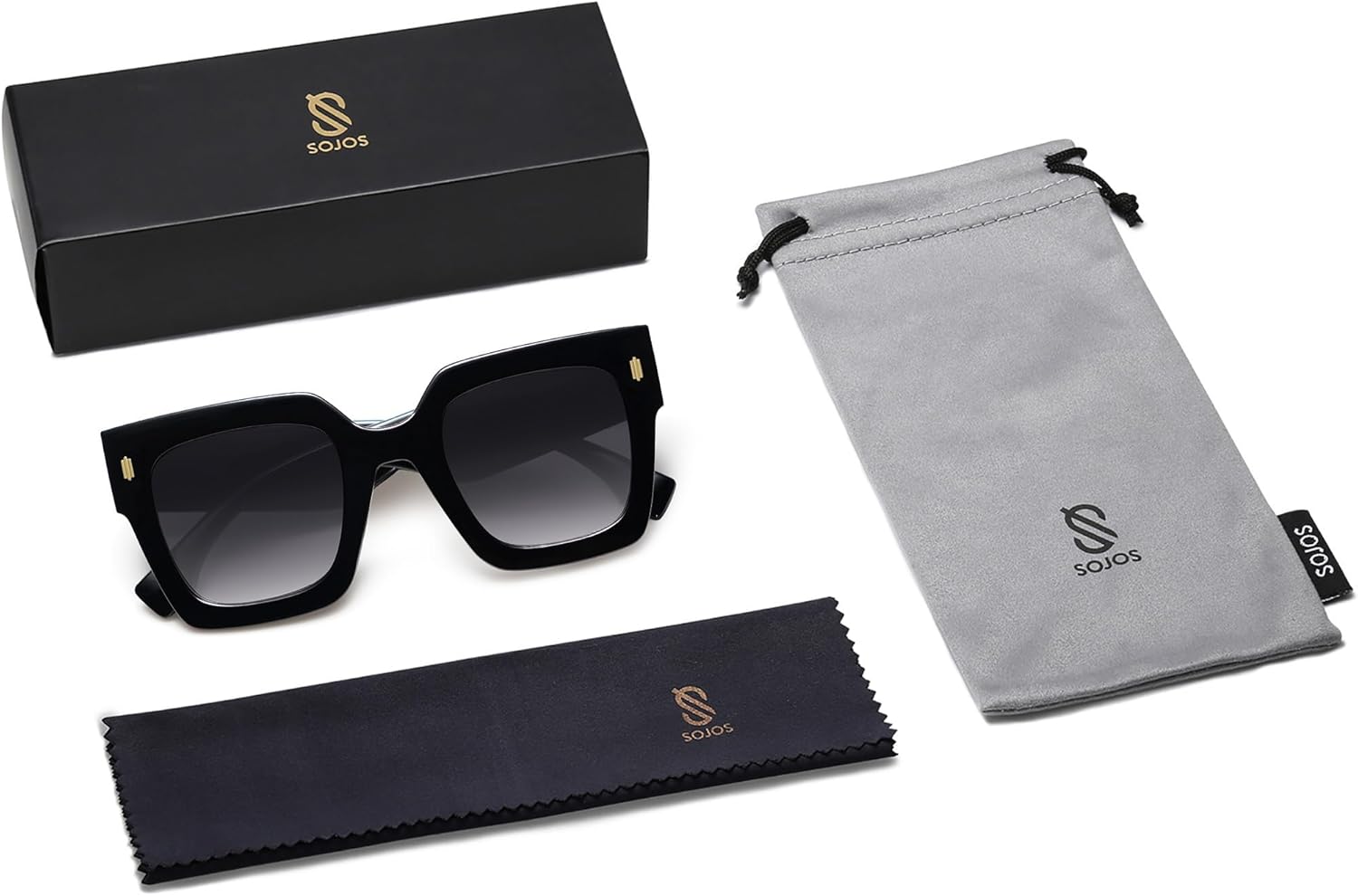 imageSOJOS Vintage Oversized Square Sunglasses for WomenRetro Womens Luxury Big Large Sun Glasses UV400 SJ2194Black FrameGrey Grading Lens