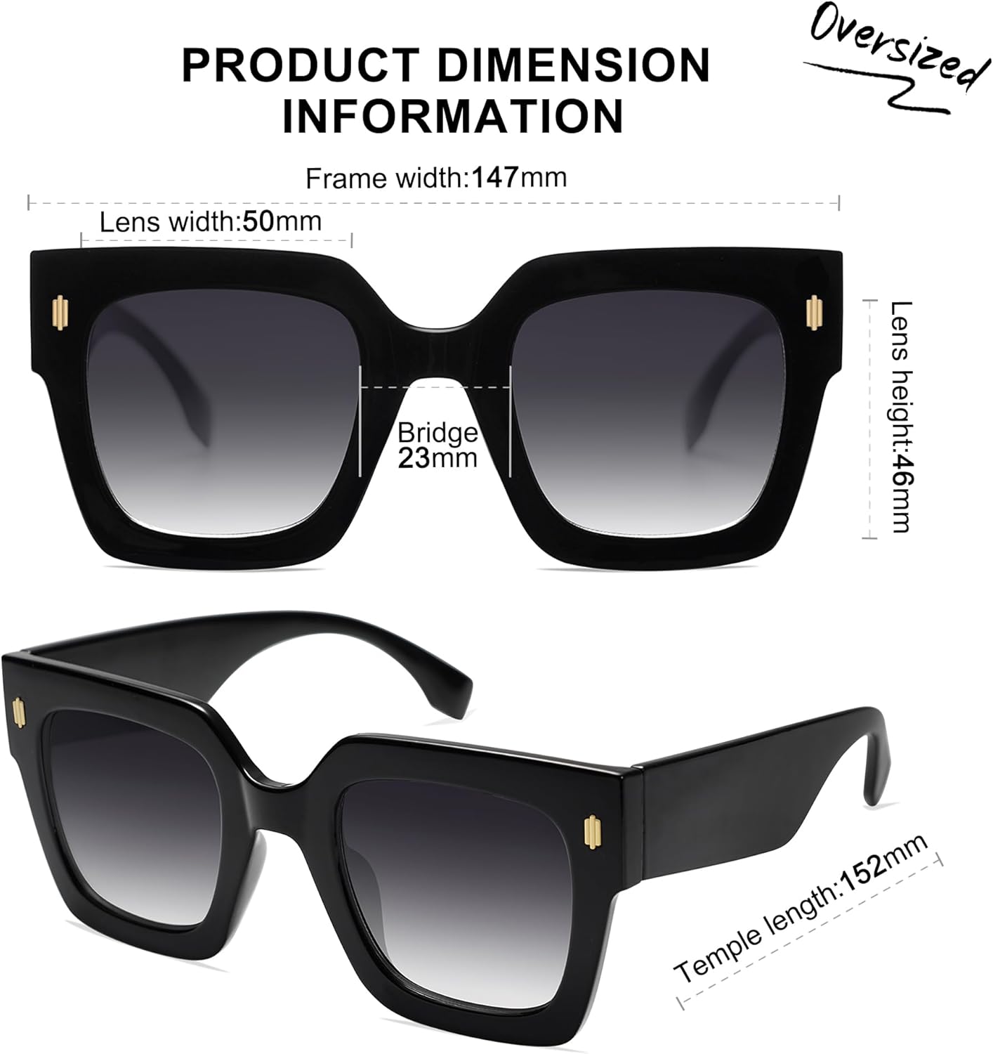 imageSOJOS Vintage Oversized Square Sunglasses for WomenRetro Womens Luxury Big Large Sun Glasses UV400 SJ2194Black FrameGrey Grading Lens