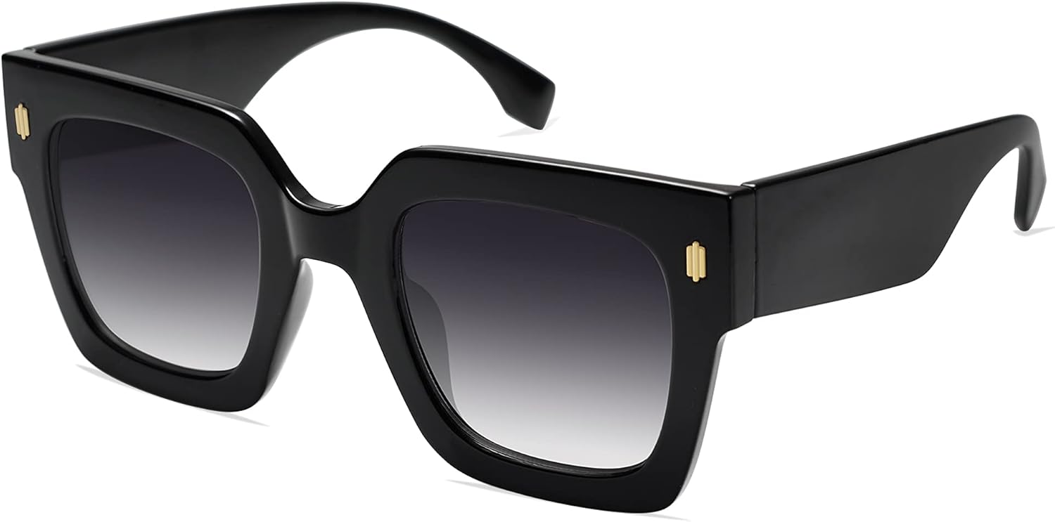 imageSOJOS Vintage Oversized Square Sunglasses for WomenRetro Womens Luxury Big Large Sun Glasses UV400 SJ2194Black FrameGrey Grading Lens