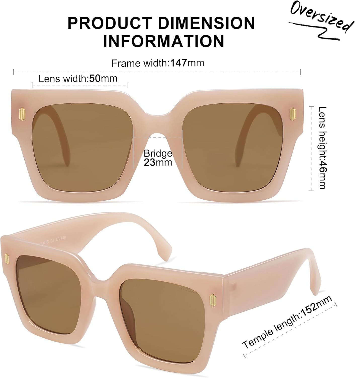 imageSOJOS Vintage Oversized Square Sunglasses for WomenRetro Womens Luxury Big Large Sun Glasses UV400 SJ2194Cream FrameBrown Lens