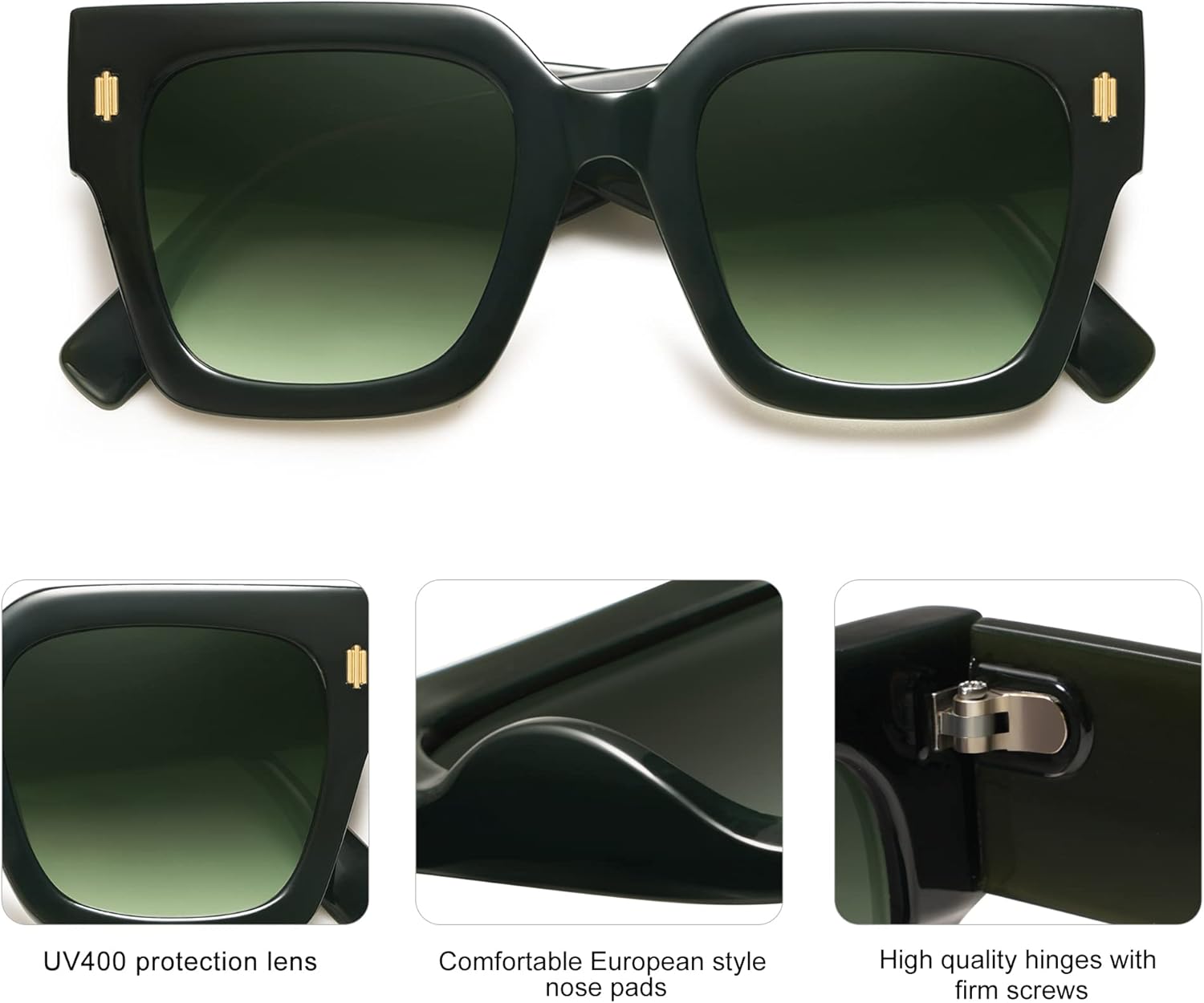 imageSOJOS Vintage Oversized Square Sunglasses for WomenRetro Womens Luxury Big Large Sun Glasses UV400 SJ2194Green FrameGreen Lens