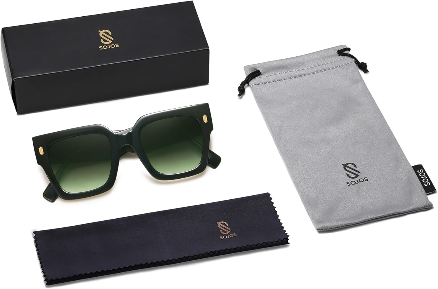 imageSOJOS Vintage Oversized Square Sunglasses for WomenRetro Womens Luxury Big Large Sun Glasses UV400 SJ2194Green FrameGreen Lens