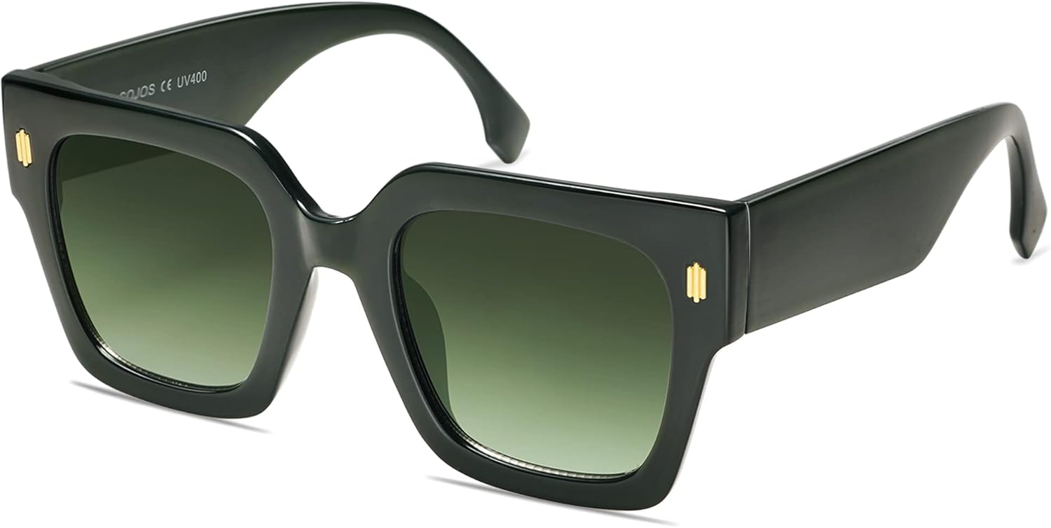 imageSOJOS Vintage Oversized Square Sunglasses for WomenRetro Womens Luxury Big Large Sun Glasses UV400 SJ2194Green FrameGreen Lens