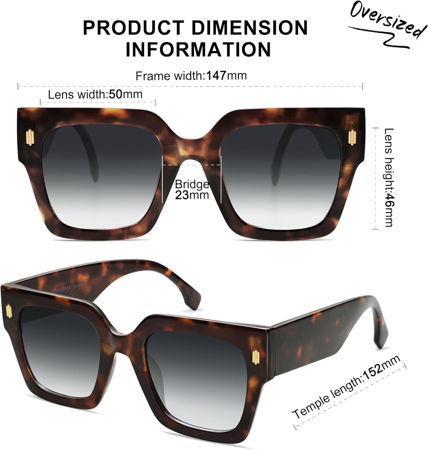 imageSOJOS Vintage Oversized Square Sunglasses for WomenRetro Womens Luxury Big Large Sun Glasses UV400 SJ2194Leopard FrameGrey Grading Lens