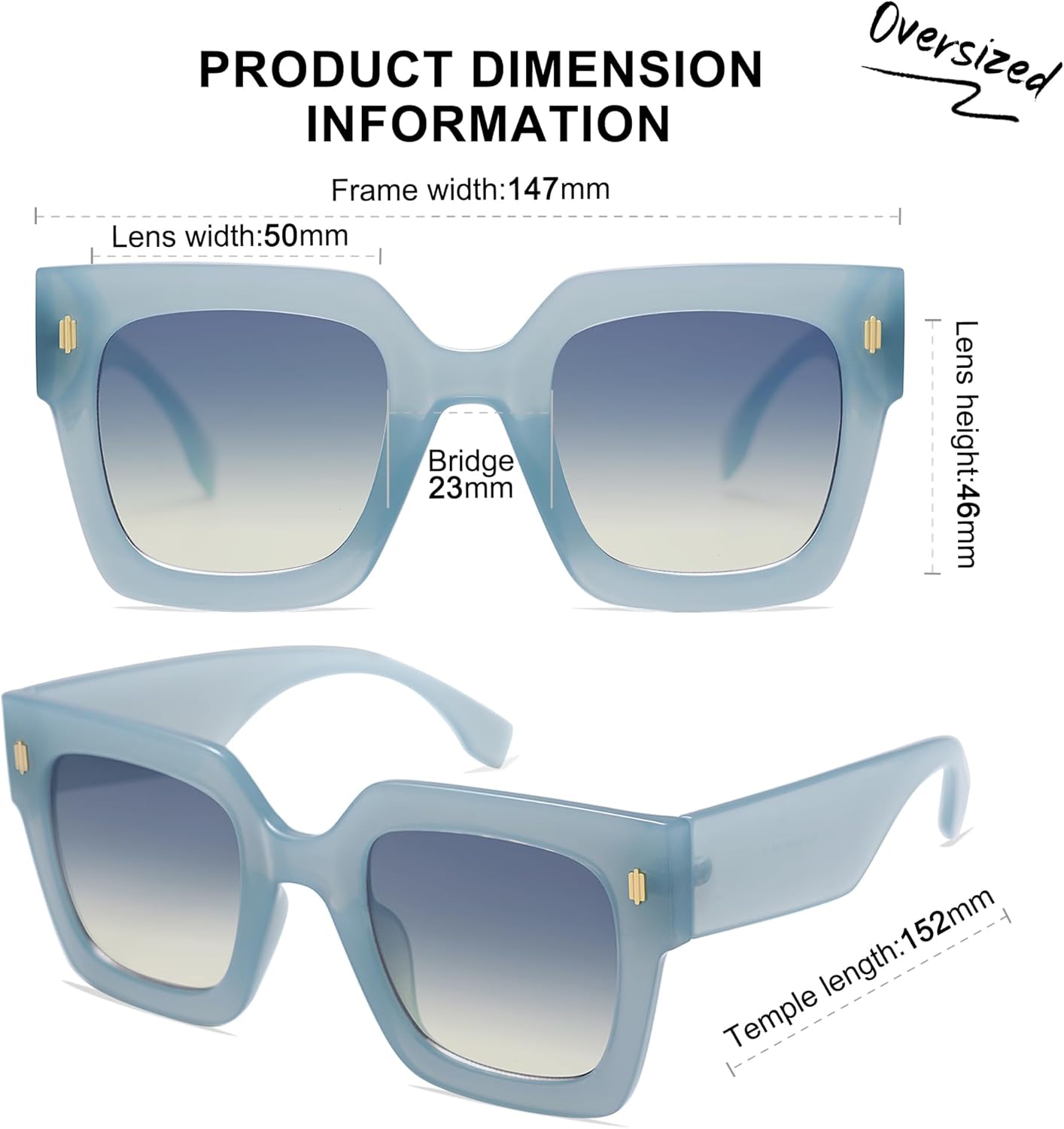 imageSOJOS Vintage Oversized Square Sunglasses for WomenRetro Womens Luxury Big Large Sun Glasses UV400 SJ2194Milky Blue FrameBlue Lens