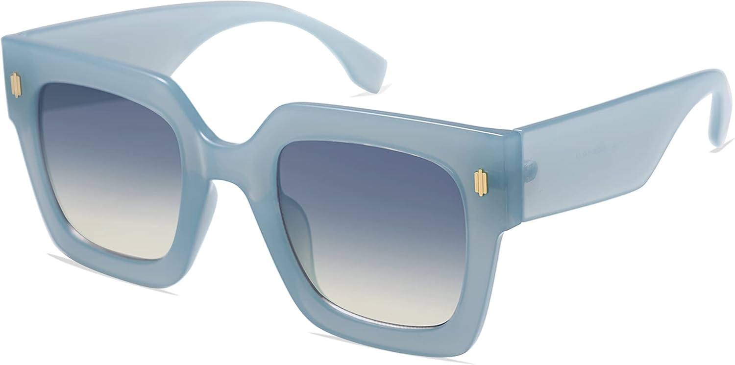 imageSOJOS Vintage Oversized Square Sunglasses for WomenRetro Womens Luxury Big Large Sun Glasses UV400 SJ2194Milky Blue FrameBlue Lens