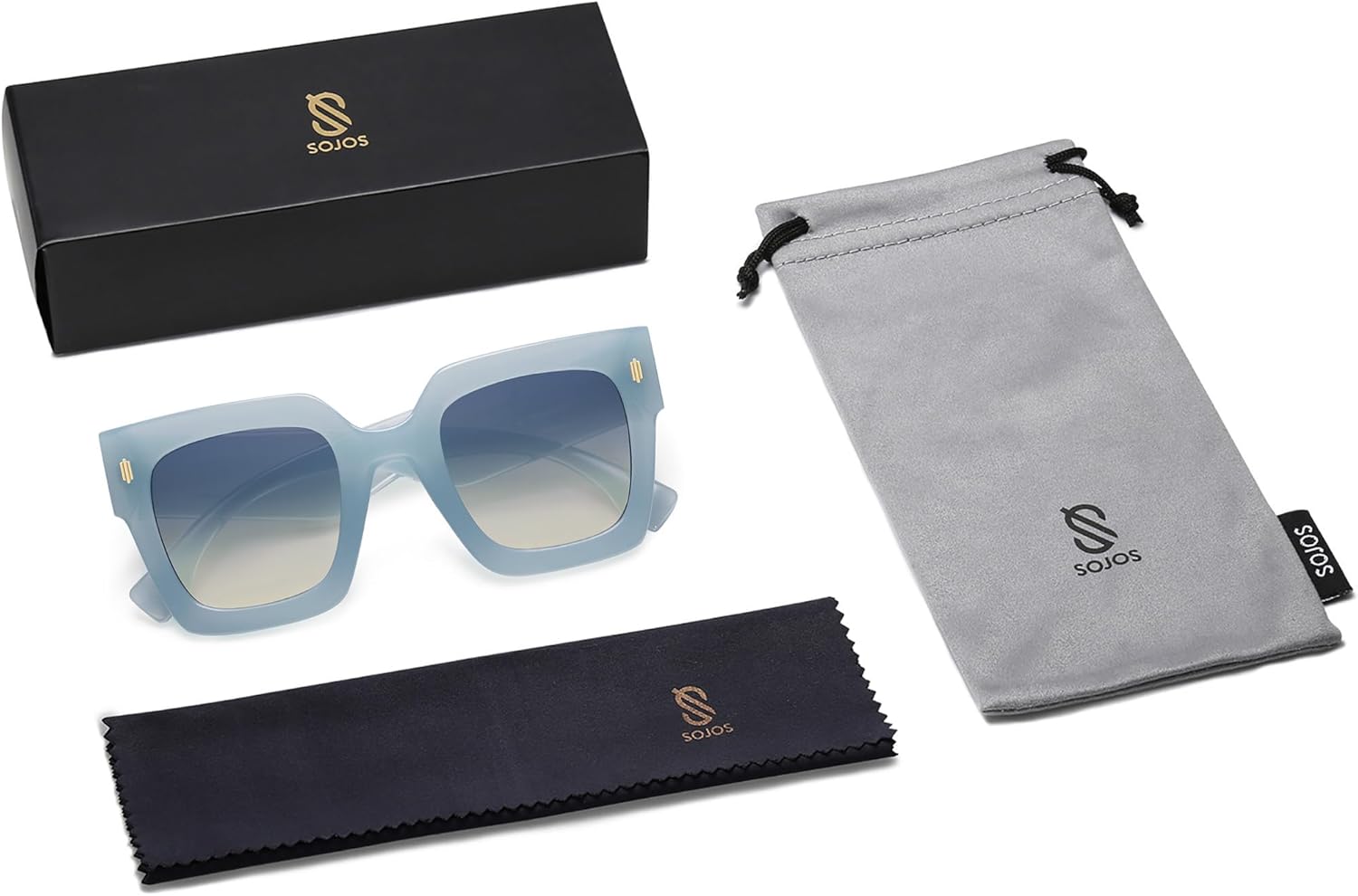 imageSOJOS Vintage Oversized Square Sunglasses for WomenRetro Womens Luxury Big Large Sun Glasses UV400 SJ2194Milky Blue FrameBlue Lens