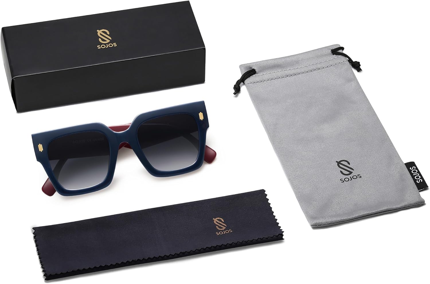 imageSOJOS Vintage Oversized Square Sunglasses for WomenRetro Womens Luxury Big Large Sun Glasses UV400 SJ2194Milky Navy FrameMilky Red Lens
