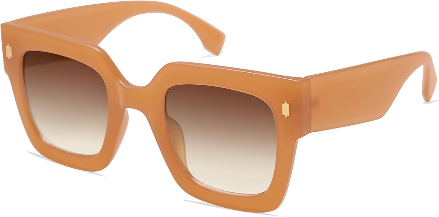 imageSOJOS Vintage Oversized Square Sunglasses for WomenRetro Womens Luxury Big Large Sun Glasses UV400 SJ2194Milky Orange FrameBrown Grading Lens