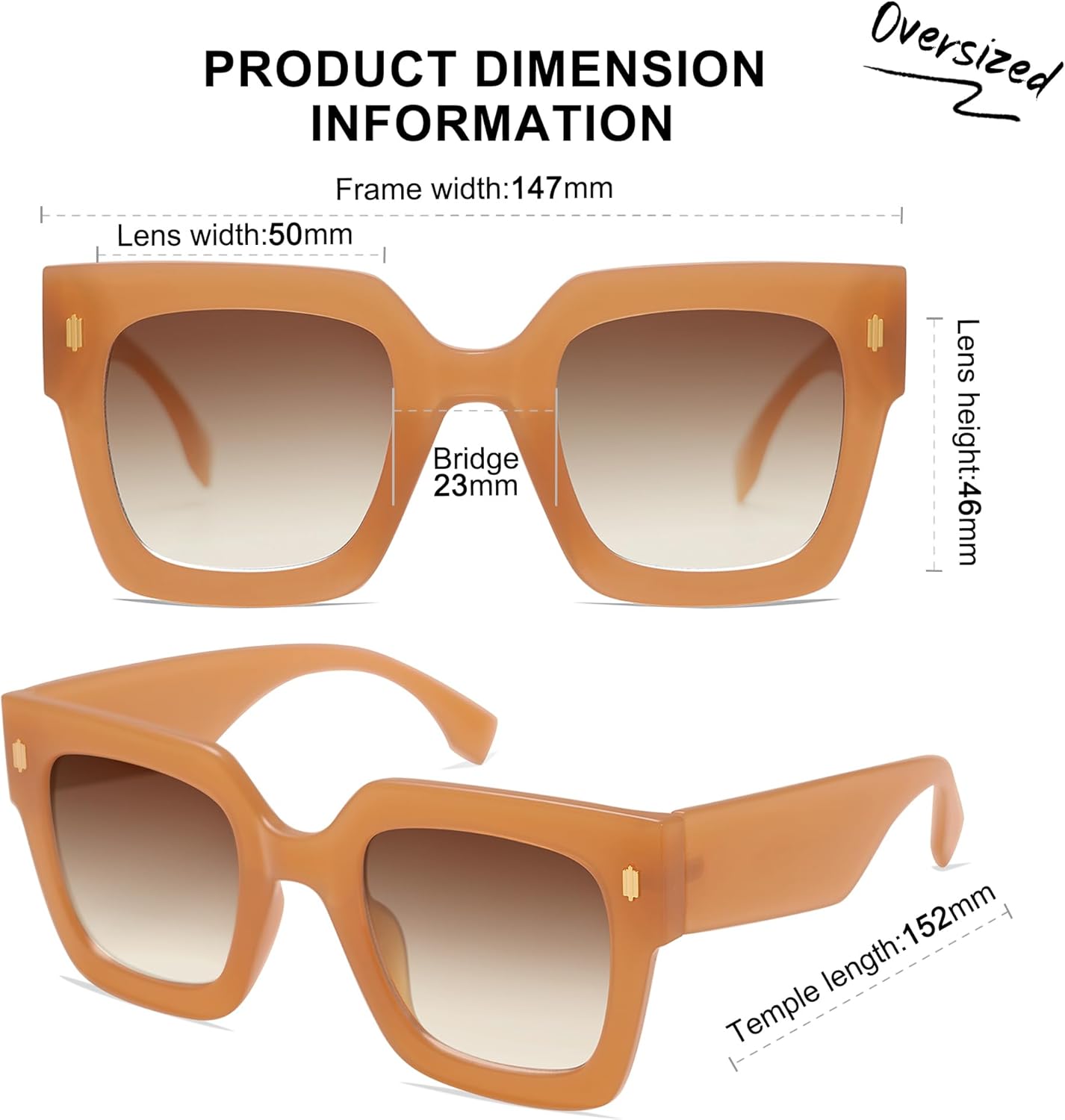 imageSOJOS Vintage Oversized Square Sunglasses for WomenRetro Womens Luxury Big Large Sun Glasses UV400 SJ2194Milky Orange FrameBrown Grading Lens