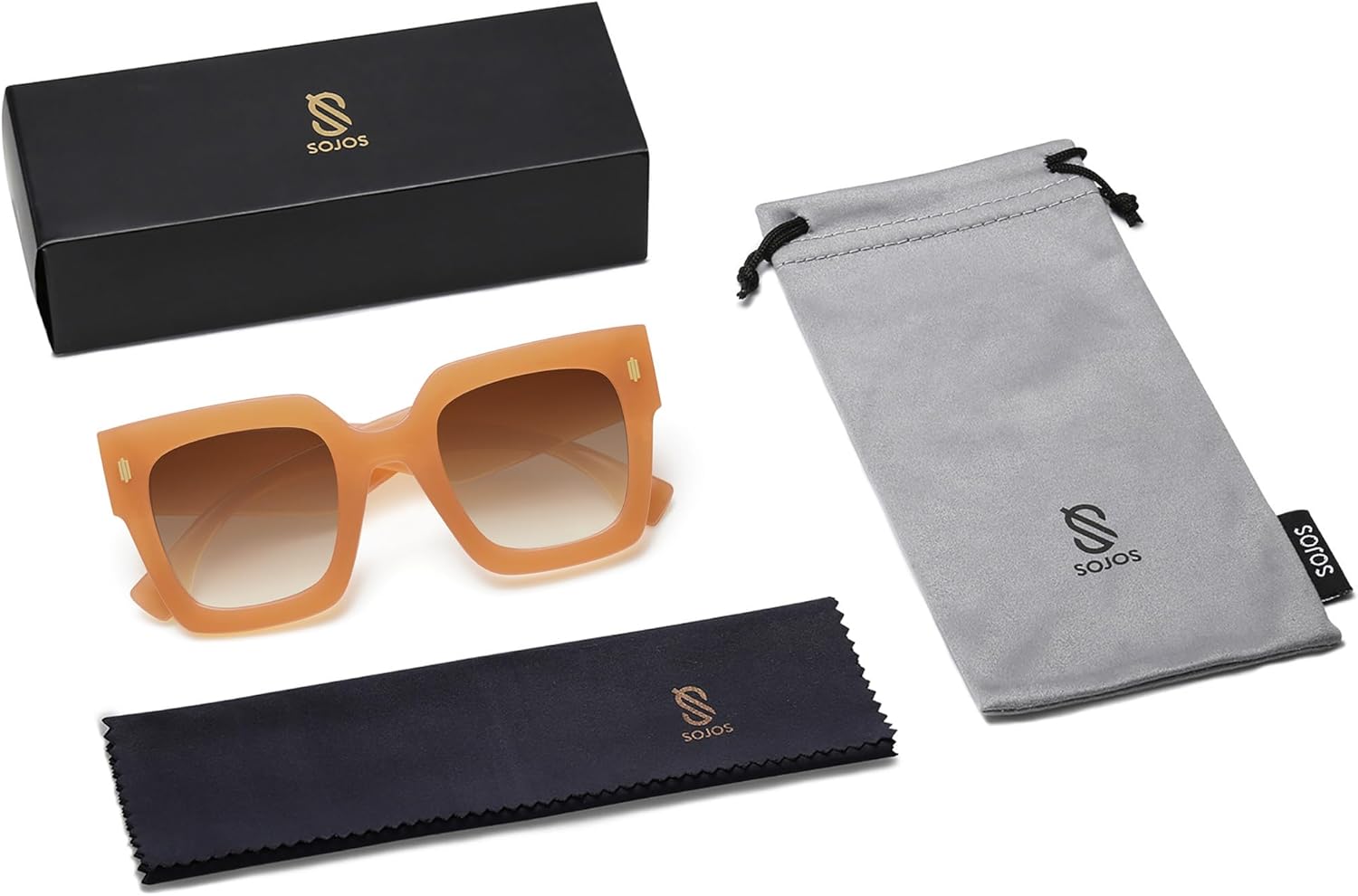 imageSOJOS Vintage Oversized Square Sunglasses for WomenRetro Womens Luxury Big Large Sun Glasses UV400 SJ2194Milky Orange FrameBrown Grading Lens