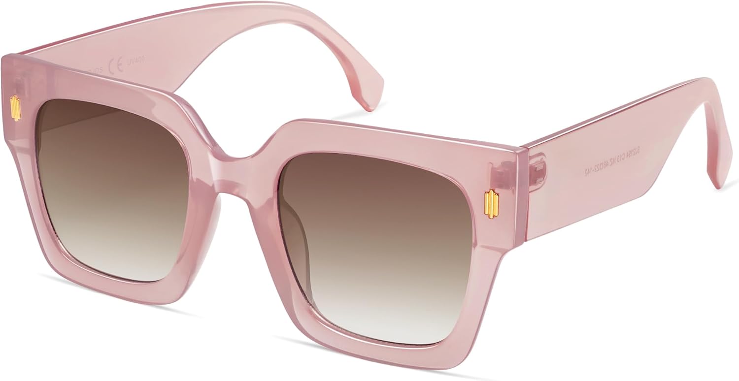 imageSOJOS Vintage Oversized Square Sunglasses for WomenRetro Womens Luxury Big Large Sun Glasses UV400 SJ2194Milky Pink FrameBrown Grading Lens