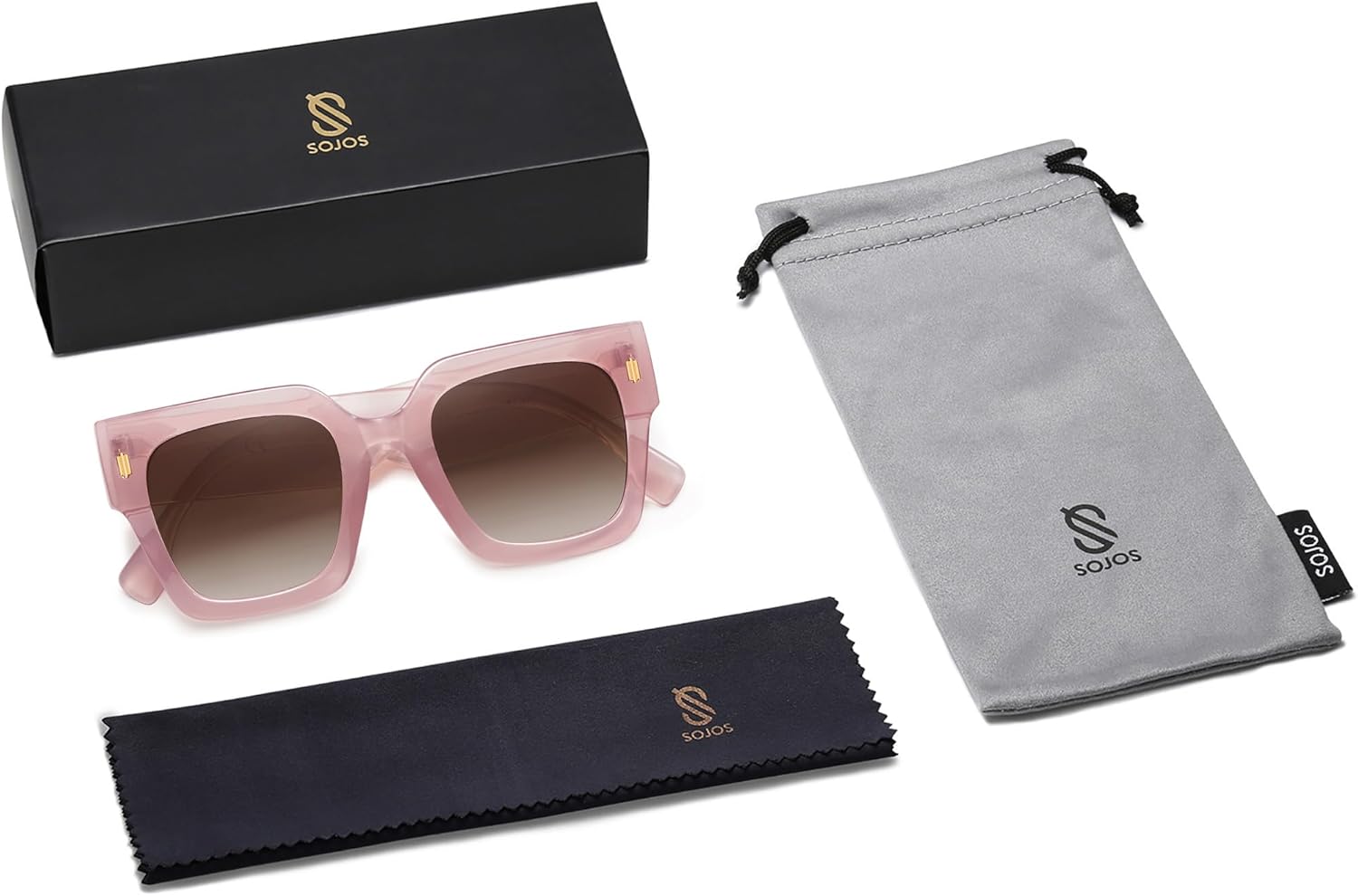 imageSOJOS Vintage Oversized Square Sunglasses for WomenRetro Womens Luxury Big Large Sun Glasses UV400 SJ2194Milky Pink FrameBrown Grading Lens